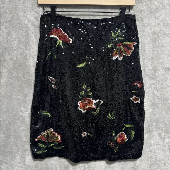 NWT Anthropologie Maeve Womens Size 2 Garden Glitz Skirt Black Sequin Floral - Picture 2 of 9